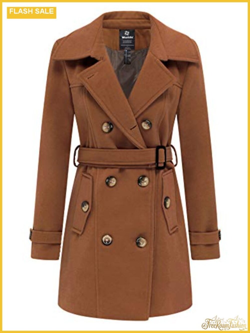 Women's Double Breasted Pea Coat Winter Mid-Long Trench Coat 100% Polyester